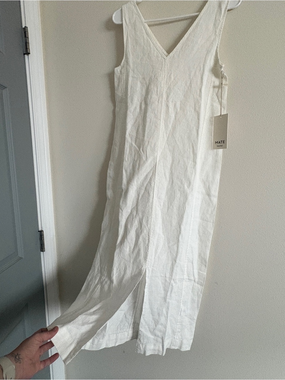 NWT MATE the Label Sleeveless V-Neck White Cream XS Linen Midi Dress - Picture 5 of 9